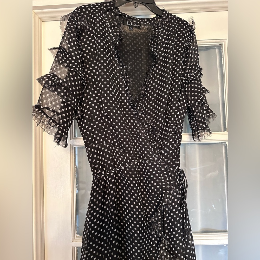 Lulu’s Black Polka Dot Ruffled Maxi Dress M